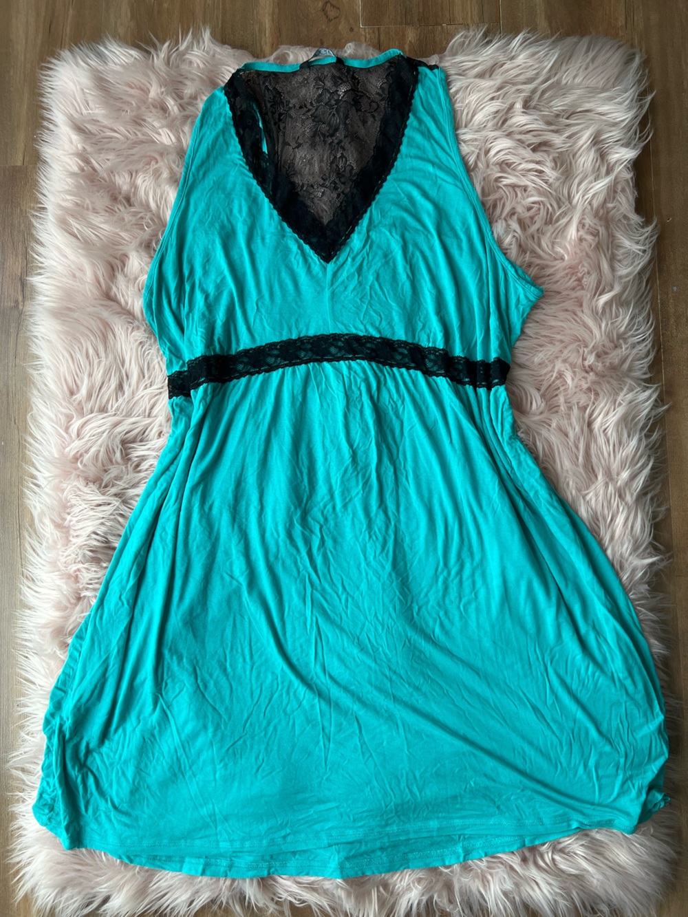 Teal Plus Size Chemise with Black Lace Trim 3X